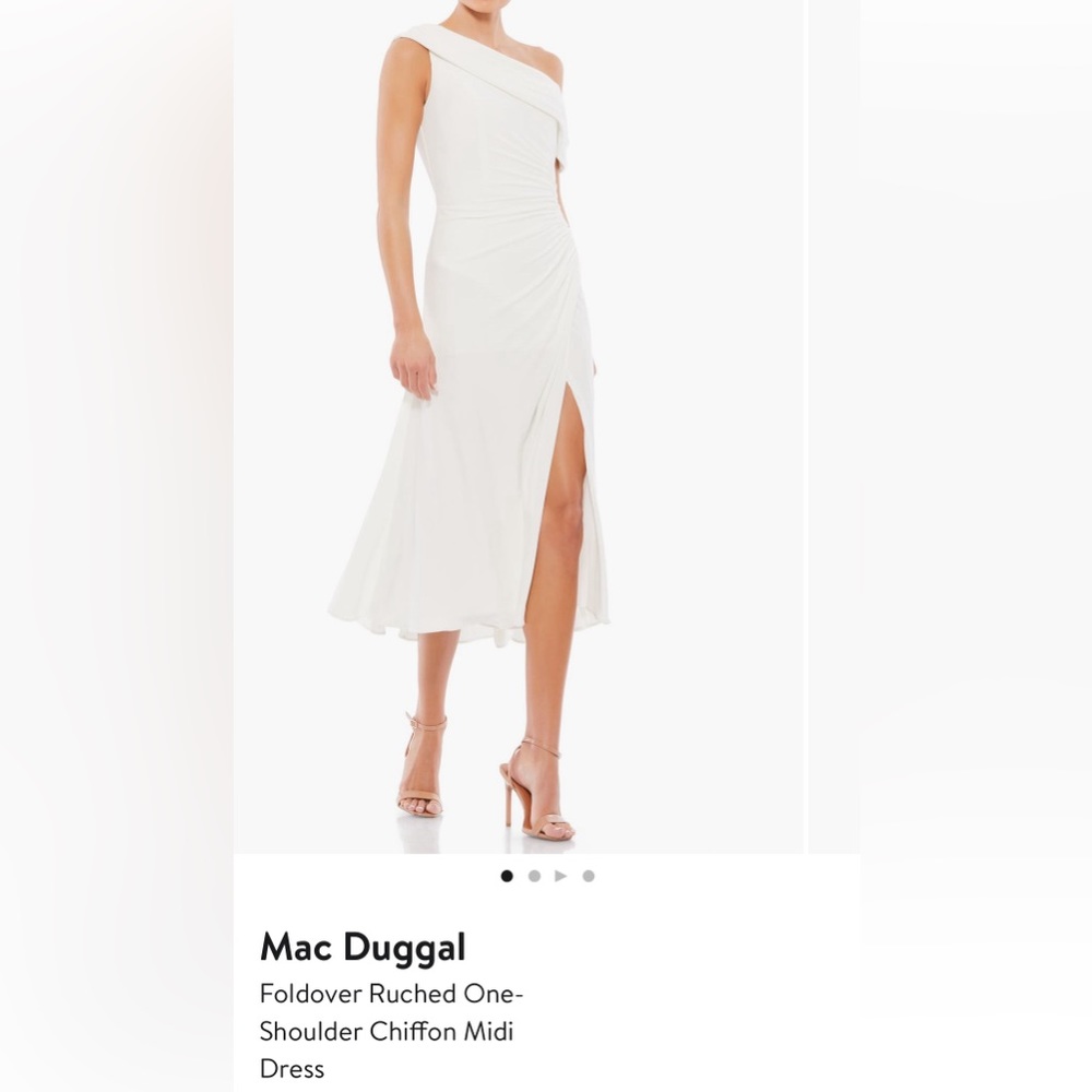 Mac Duggal | Foldover Ruched One-Shoulder Chiffon Midi Dress | Size 4